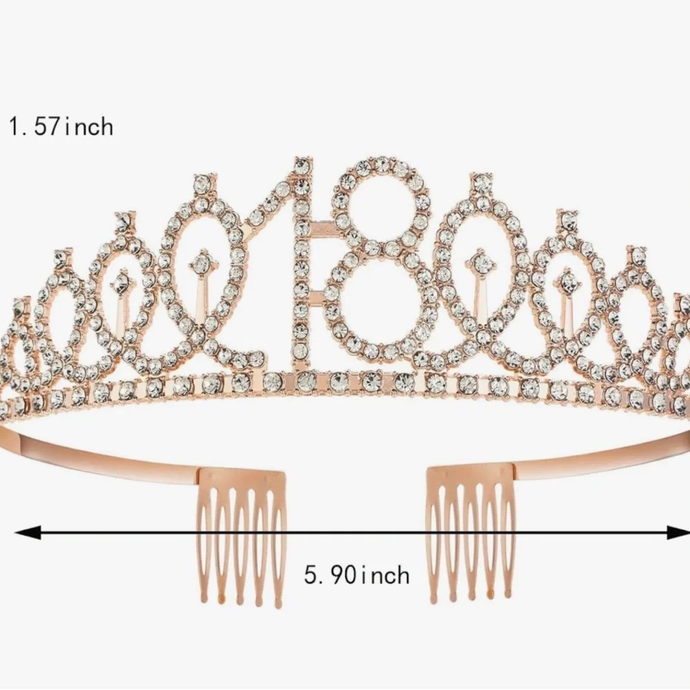 Rose Gold 18th Birthday Party Decoration Set Princess Tiara Crown & Sash NEW
